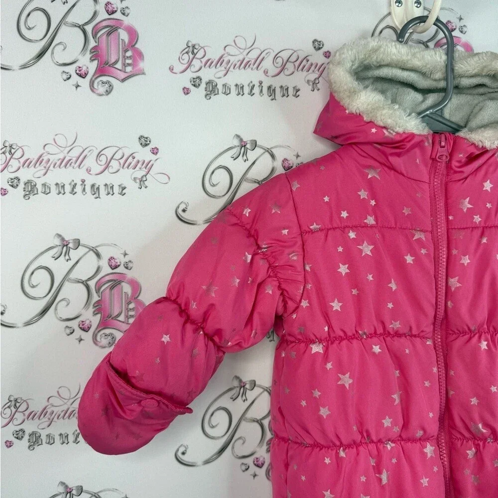 Carter's snowsuit one piece shiny stars silver Pink and Gray Snowsuit